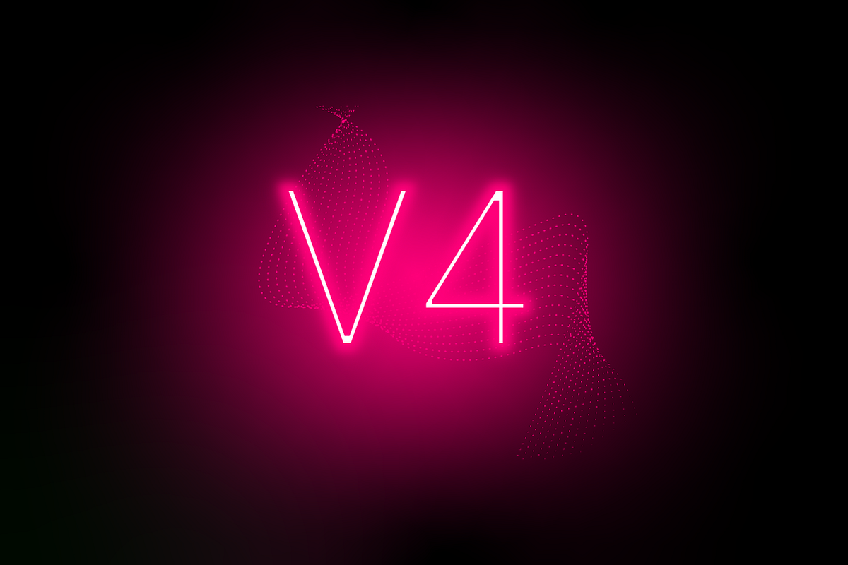 A neon V4 sign glowing in the dark